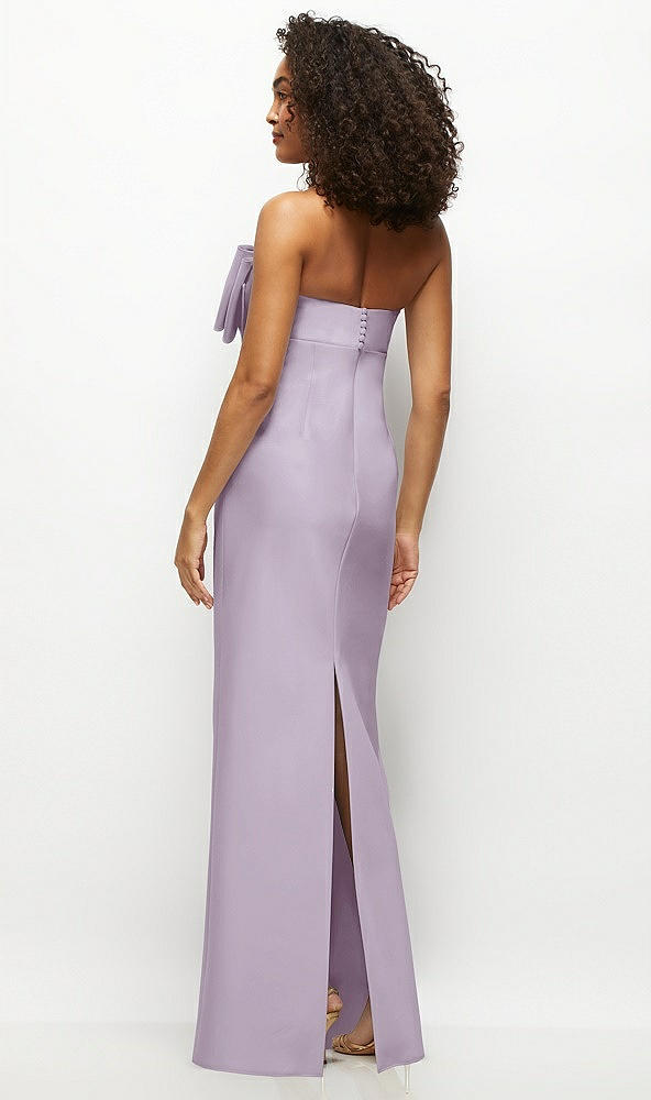 Back View - Lilac Haze Strapless Satin Column Maxi Dress with Oversized Handcrafted Bow
