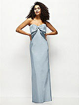 Alt View 1 Thumbnail - Mist Strapless Satin Column Maxi Dress with Oversized Handcrafted Bow