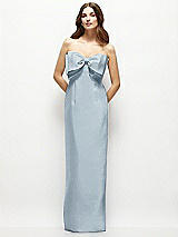 Alt View 2 Thumbnail - Mist Strapless Satin Column Maxi Dress with Oversized Handcrafted Bow