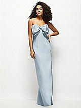 Front View Thumbnail - Mist Strapless Satin Column Maxi Dress with Oversized Handcrafted Bow
