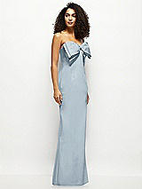 Side View Thumbnail - Mist Strapless Satin Column Maxi Dress with Oversized Handcrafted Bow