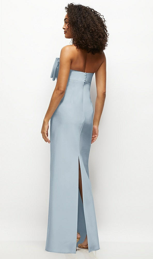 Back View - Mist Strapless Satin Column Maxi Dress with Oversized Handcrafted Bow