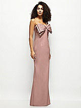 Side View Thumbnail - Neu Nude Strapless Satin Column Maxi Dress with Oversized Handcrafted Bow
