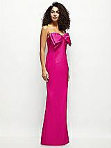 Side View Thumbnail - Think Pink Strapless Satin Column Maxi Dress with Oversized Handcrafted Bow