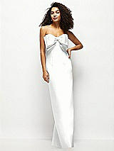Front View Thumbnail - White Strapless Satin Column Maxi Dress with Oversized Handcrafted Bow