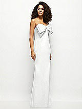 Side View Thumbnail - White Strapless Satin Column Maxi Dress with Oversized Handcrafted Bow