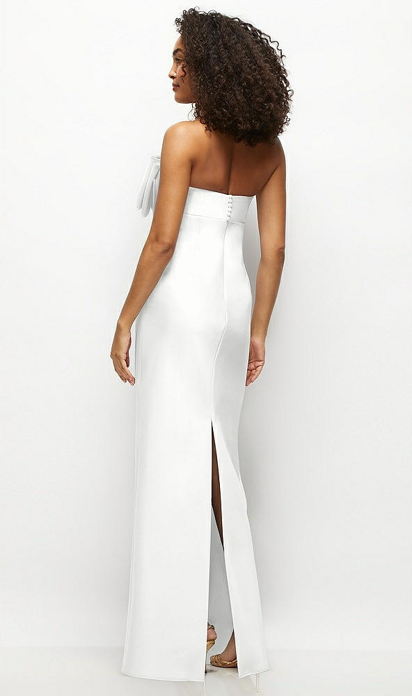 Back View - White Strapless Satin Column Maxi Dress with Oversized Handcrafted Bow