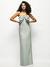 Alt View 1 Thumbnail - Willow Green Strapless Satin Column Maxi Dress with Oversized Handcrafted Bow
