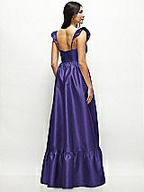 Rear View Thumbnail - Grape Satin Corset Maxi Dress with Ruffle Straps & Skirt