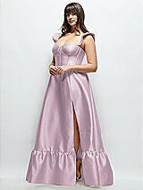 Alt View 2 Thumbnail - Suede Rose Satin Corset Maxi Dress with Ruffle Straps & Skirt