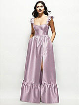 Front View Thumbnail - Suede Rose Satin Corset Maxi Dress with Ruffle Straps & Skirt