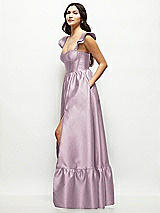 Side View Thumbnail - Suede Rose Satin Corset Maxi Dress with Ruffle Straps & Skirt