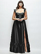 Alt View 1 Thumbnail - Black Satin Corset Maxi Dress with Ruffle Straps & Skirt