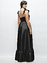 Alt View 3 Thumbnail - Black Satin Corset Maxi Dress with Ruffle Straps & Skirt