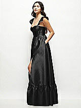 Side View Thumbnail - Black Satin Corset Maxi Dress with Ruffle Straps & Skirt