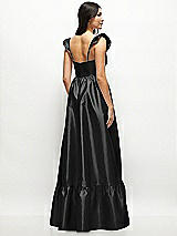 Rear View Thumbnail - Black Satin Corset Maxi Dress with Ruffle Straps & Skirt