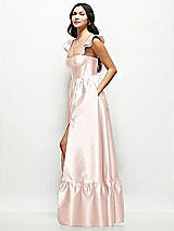 Side View Thumbnail - Blush Satin Corset Maxi Dress with Ruffle Straps & Skirt