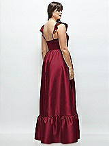 Alt View 3 Thumbnail - Burgundy Satin Corset Maxi Dress with Ruffle Straps & Skirt