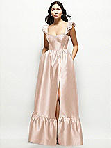 Front View Thumbnail - Cameo Satin Corset Maxi Dress with Ruffle Straps & Skirt