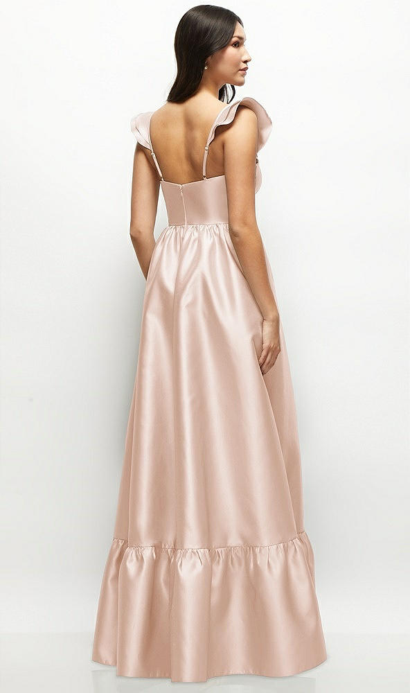 Back View - Cameo Satin Corset Maxi Dress with Ruffle Straps & Skirt