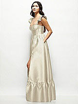 Side View Thumbnail - Champagne Satin Corset Maxi Dress with Ruffle Straps & Skirt