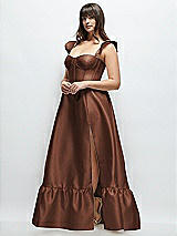 Alt View 2 Thumbnail - Cognac Satin Corset Maxi Dress with Ruffle Straps & Skirt