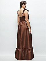 Alt View 3 Thumbnail - Cognac Satin Corset Maxi Dress with Ruffle Straps & Skirt