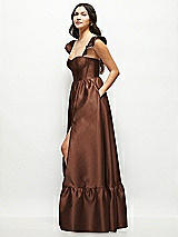 Side View Thumbnail - Cognac Satin Corset Maxi Dress with Ruffle Straps & Skirt