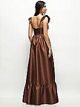 Rear View Thumbnail - Cognac Satin Corset Maxi Dress with Ruffle Straps & Skirt