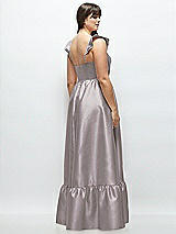 Alt View 3 Thumbnail - Cashmere Gray Satin Corset Maxi Dress with Ruffle Straps & Skirt