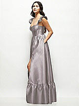Side View Thumbnail - Cashmere Gray Satin Corset Maxi Dress with Ruffle Straps & Skirt