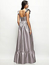 Rear View Thumbnail - Cashmere Gray Satin Corset Maxi Dress with Ruffle Straps & Skirt