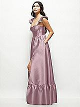 Side View Thumbnail - Dusty Rose Satin Corset Maxi Dress with Ruffle Straps & Skirt