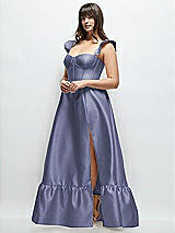 Alt View 2 Thumbnail - French Blue Satin Corset Maxi Dress with Ruffle Straps & Skirt