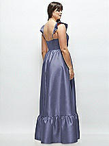 Alt View 3 Thumbnail - French Blue Satin Corset Maxi Dress with Ruffle Straps & Skirt