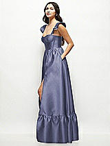 Side View Thumbnail - French Blue Satin Corset Maxi Dress with Ruffle Straps & Skirt
