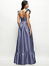 Rear View Thumbnail - French Blue Satin Corset Maxi Dress with Ruffle Straps & Skirt