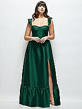 Alt View 1 Thumbnail - Hunter Green Satin Corset Maxi Dress with Ruffle Straps & Skirt