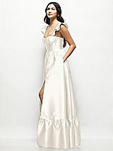 Side View Thumbnail - Ivory Satin Corset Maxi Dress with Ruffle Straps & Skirt