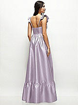 Rear View Thumbnail - Lilac Haze Satin Corset Maxi Dress with Ruffle Straps & Skirt