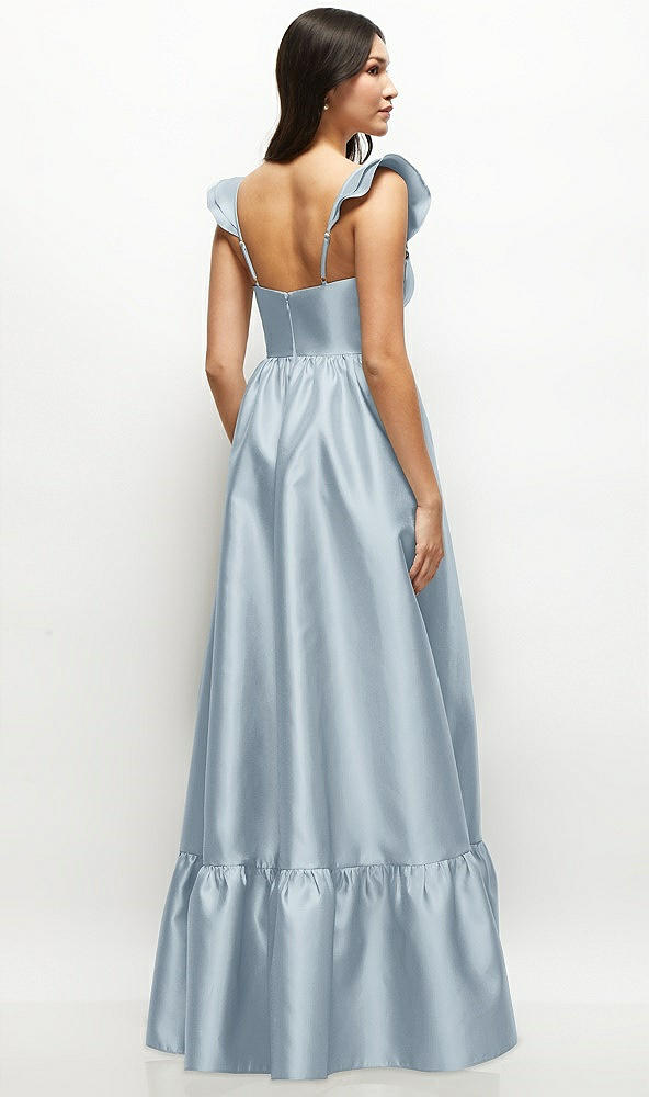 Back View - Mist Satin Corset Maxi Dress with Ruffle Straps & Skirt