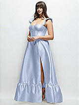 Alt View 2 Thumbnail - Sky Blue Satin Corset Maxi Dress with Ruffle Straps & Skirt