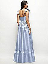Rear View Thumbnail - Sky Blue Satin Corset Maxi Dress with Ruffle Straps & Skirt