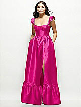 Front View Thumbnail - Think Pink Satin Corset Maxi Dress with Ruffle Straps & Skirt