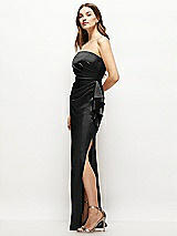 Alt View 2 Thumbnail - Black Strapless Draped Skirt Satin Maxi Dress with Cascade Ruffle