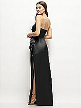 Alt View 3 Thumbnail - Black Strapless Draped Skirt Satin Maxi Dress with Cascade Ruffle