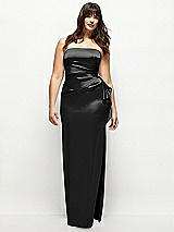 Front View Thumbnail - Black Strapless Draped Skirt Satin Maxi Dress with Cascade Ruffle
