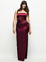 Front View Thumbnail - Cabernet Strapless Draped Skirt Satin Maxi Dress with Cascade Ruffle