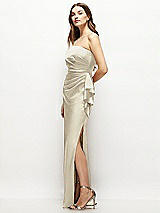 Alt View 2 Thumbnail - Champagne Strapless Draped Skirt Satin Maxi Dress with Cascade Ruffle