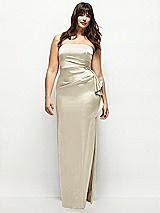 Front View Thumbnail - Champagne Strapless Draped Skirt Satin Maxi Dress with Cascade Ruffle